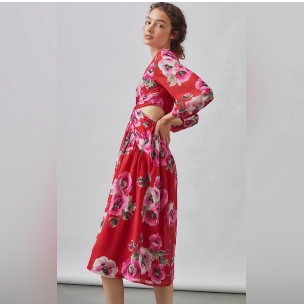 Floral Red Dress with Pink and White Accents - Picture 2 of 4